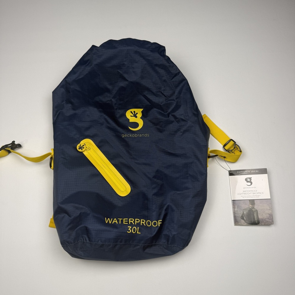 Geckobrands Waterproof Lightweight Backpack 30L Navy Yellow Rolltop New Tags